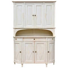 Antique Early 19th Century Painted, Two Piece Paneled Gustavian Cabinet
