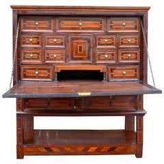 Early 18th Century Inlaid, Drop Front Desk (Varguena) with Inlaid Fitted Interior