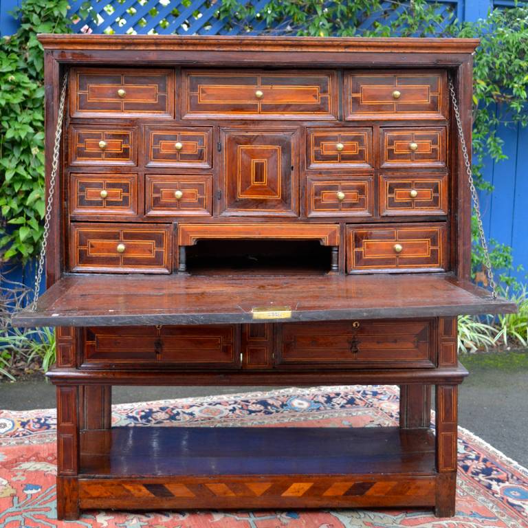 Early 18th Century Inlaid, Drop Front Desk (Varguena) with Inlaid Fitted Interior