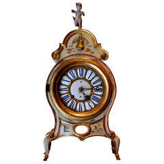 18th Century French Painted Clock with Original Bracket