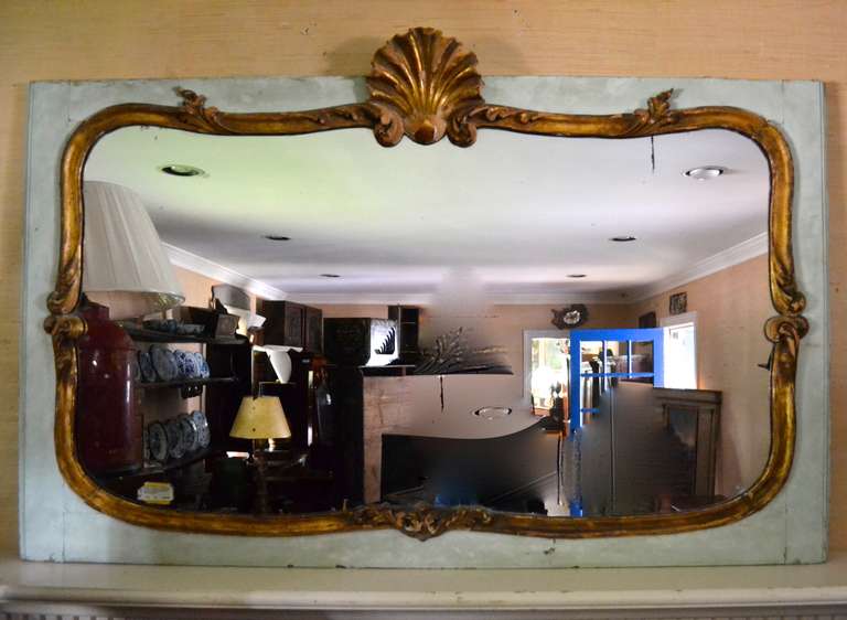 Early 19th Century French Painted and Gilded Mirror with Carved Shell