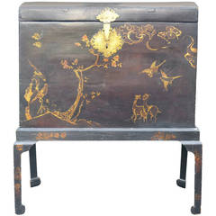 Early 19th Century Black Lacquer, Dome Top Chest or Trunk on Stand