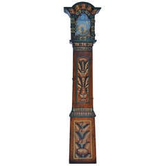19th Century Swedish Painted Tall Case Clock from Dolana