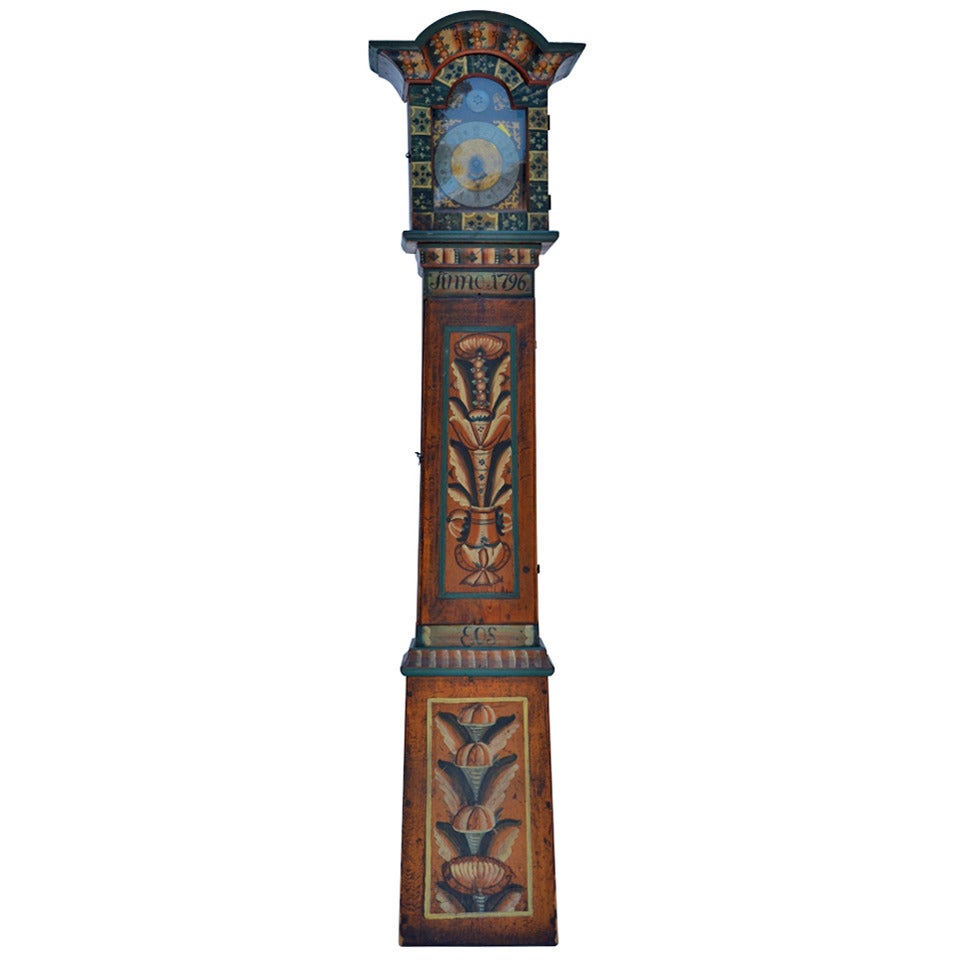 19th Century Swedish Painted Tall Case Clock from Dolana For Sale