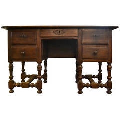 Antique Early 19th Century French Oak Desk with Middle Drawer flanked by Two Drawers