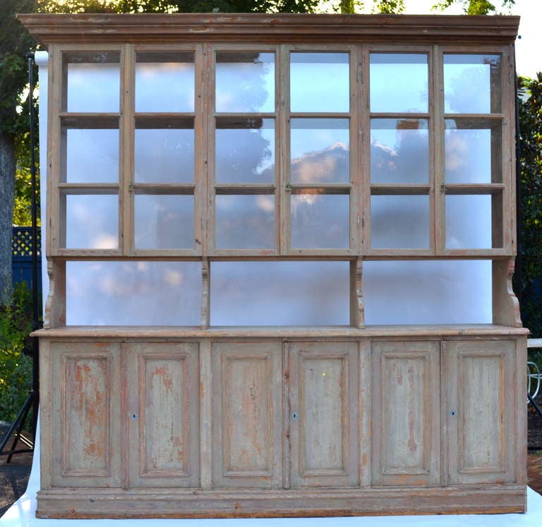Mid 19th Century Large French Scraped Cabinet with Large Glass Top