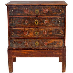 Small Early 18th Century Swedish Painted Chest of Drawers on Stand
