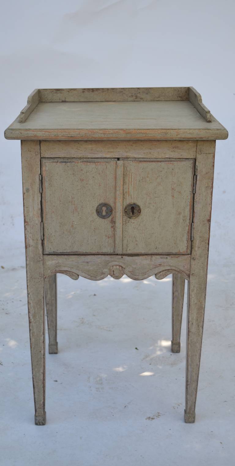 Small Scraped Swedish Potstand with Drawer and Cupboard Door
