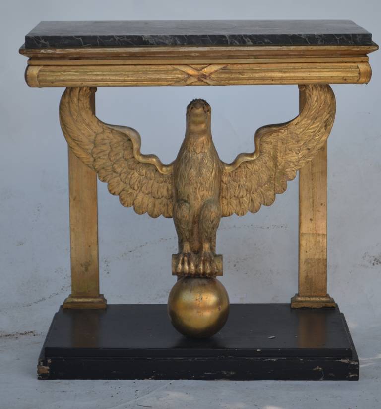 Early 19th Century Swedish Gilded and Painted Eagle Console with Marble Top