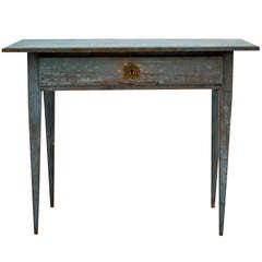 Early 19th Century Painted Blue Swedish Side Table with Drawer Early 19th Century Painted Blue Swedish Side Table with Drawer