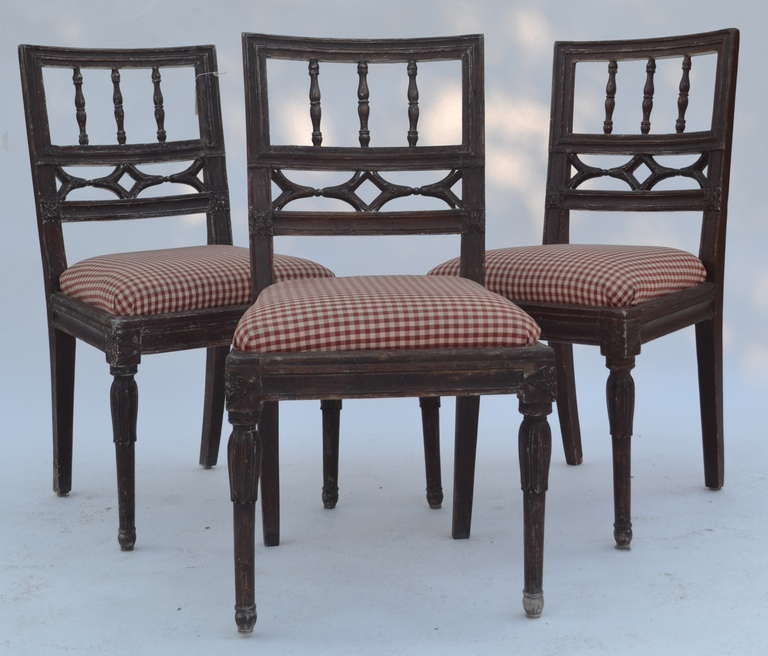 Set of Three Early 19th Century Painted Swedish Red Dining Chairs
