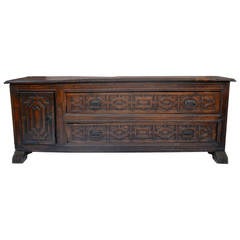 Antique Long 17th Century Carved Spanish Credenza