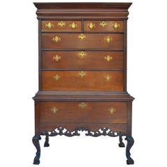 Antique 18th Century English Chest on Stand with Carved Skirt and Shaped Legs