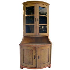 Early 19th Century Painted Swedish Corner Cabinet with Glass Doors on Top