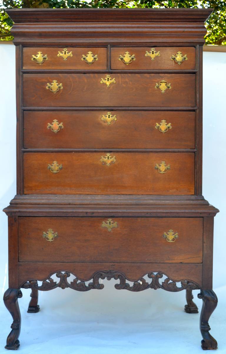 18th Century English Chest on Stand with Carved Skirt and Shaped Legs