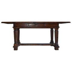 Early 19th Century Danish Farm Table with Drawer and Stretcher