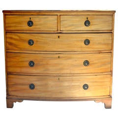 Antique Early 19th Century English Blonde Mahogany Bow front Chest of Drawers