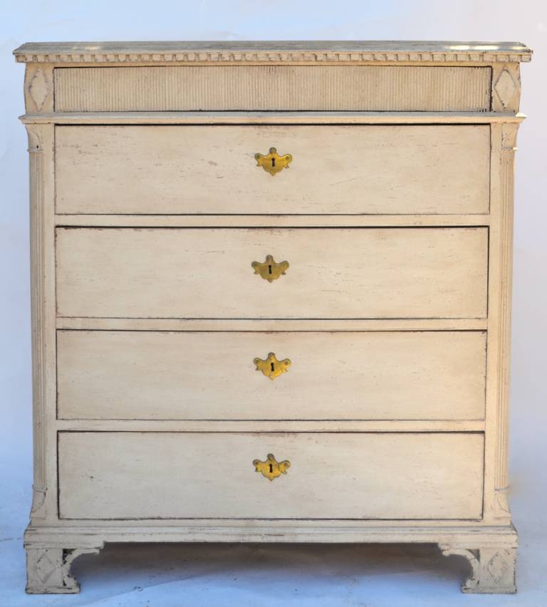 19th Century Gray Painted Swedish Chest of Drawers