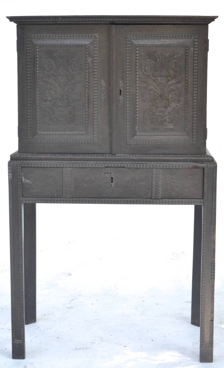 Small Late 17th Century Dutch Fitted Cabinet on Legs
