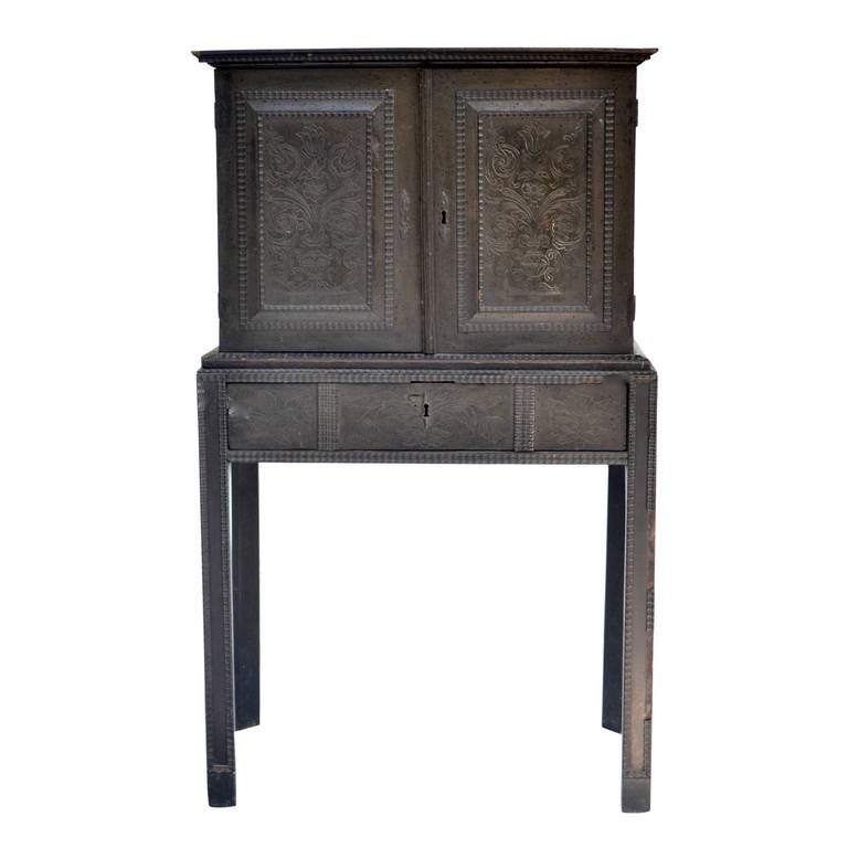 Small Late 17th Century Dutch Fitted Cabinet on Legs For Sale