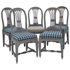 Antique Set of Five Early 19th  Century Painted Swedish Dining Chairs