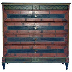 Antique Early 19th Century  Red and Green Painted Danish Chest of Drawers
