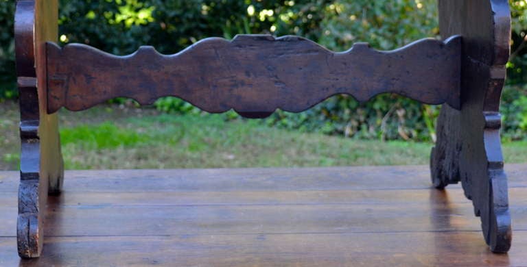 Early 19th Century Italian Table with Drawer, Carved Legs and Stretcher