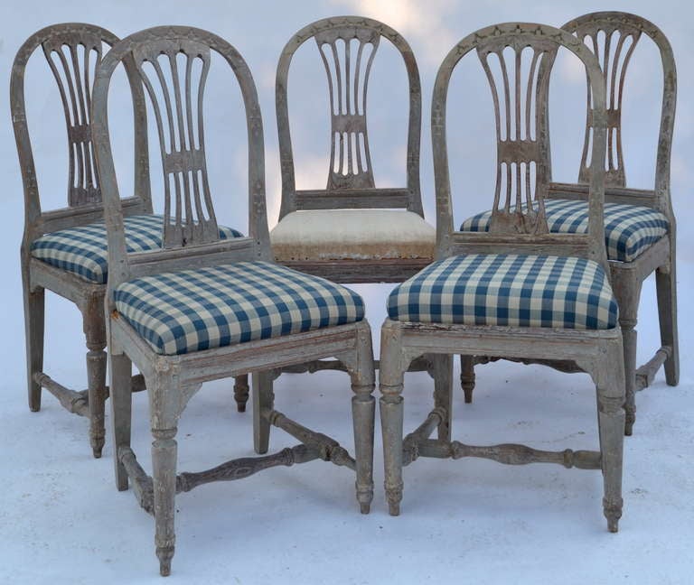 Set of Five Early 19th  Century Painted Swedish Dining Chairs