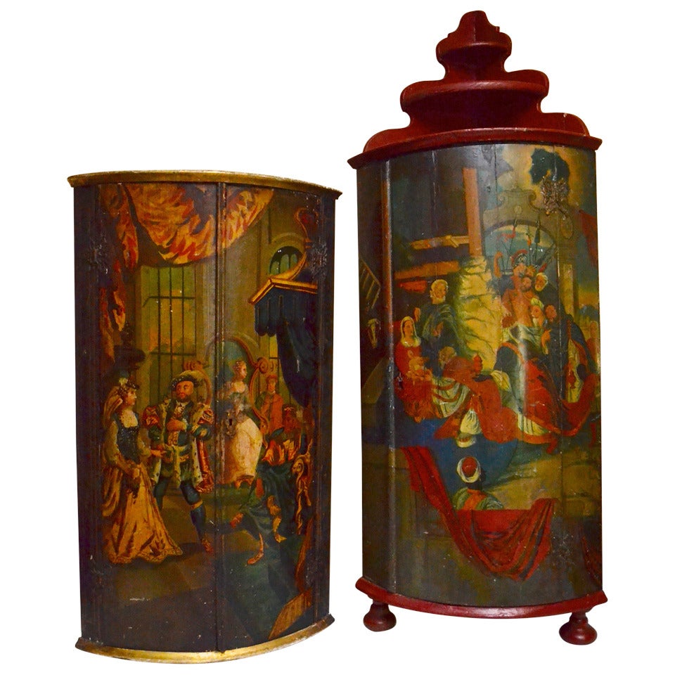 Collection of 18th Century Hanging Corner Painted Cabinets For Sale