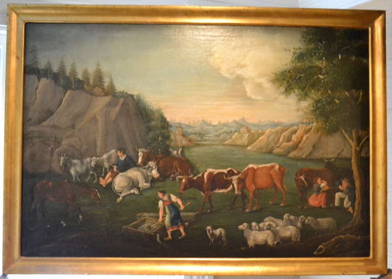 19th Century Oil on Canvas Pastoral Scene