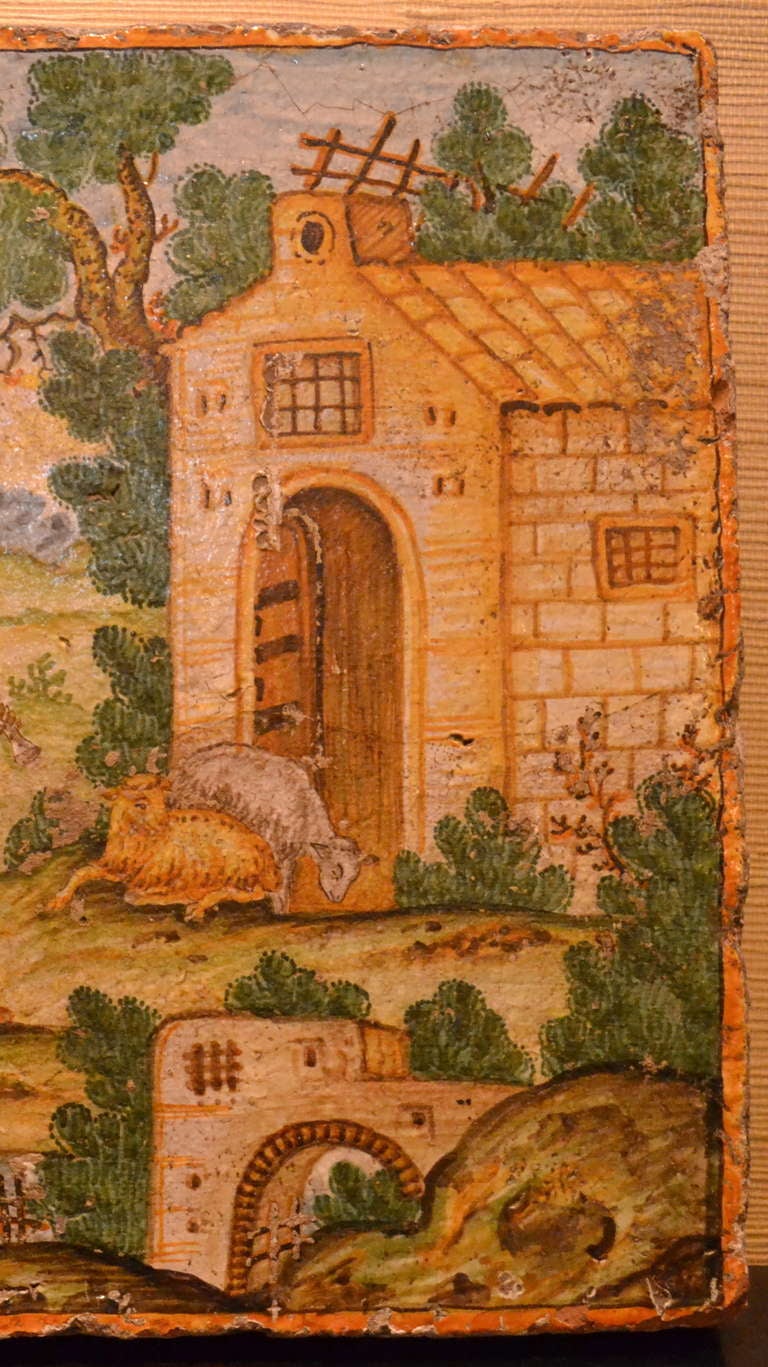 Large 19th Century Flemish Polychrome Tile with Pastoral Scene In Good Condition For Sale In Richmond, VA