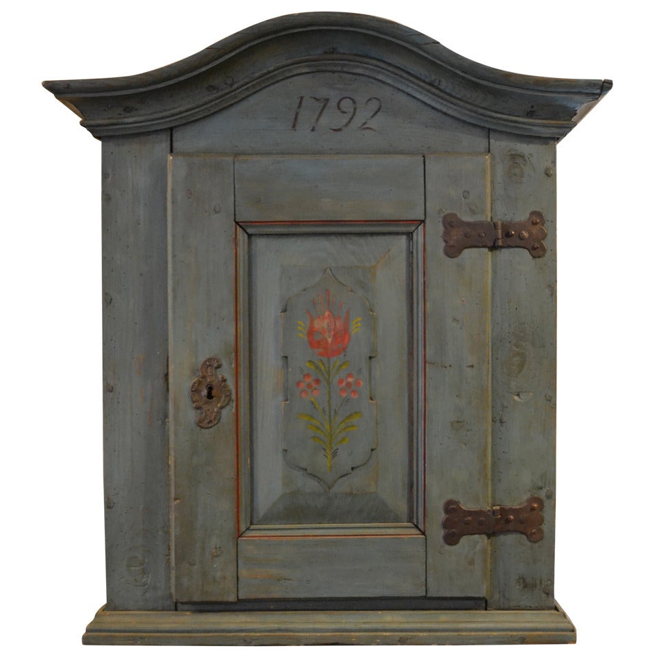 19th Century Swedish Painted Blue Hanging Cabinet with Dome Top For Sale