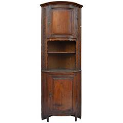 18th Century Tall French Corner Cupboard with Carved Edges