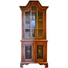 Tall 19th Century Painted Swedish Cabinet with Glass Doors