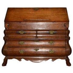 Early 19th Century Dutch Oak Bombe Desk with Shaped Skirt