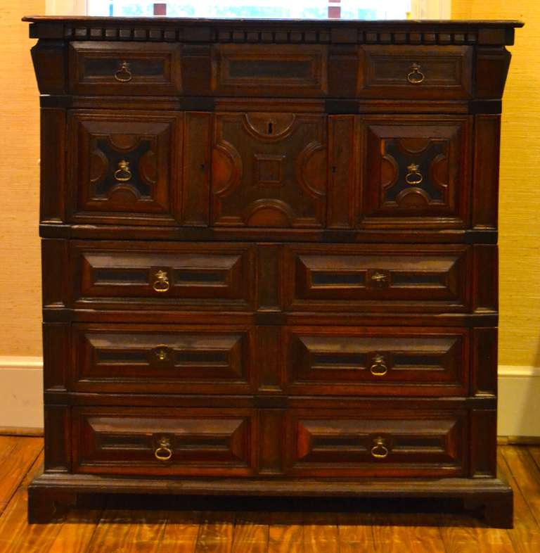 Early 18th Century English Paneled Campaign Chest with Carved Accents