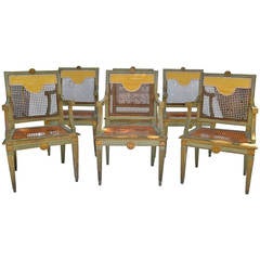 Set of Six 18th Century Painted and Caned Italian Armchairs