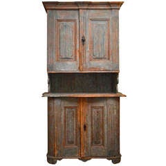 Antique 18th Century Shaped and Scraped Green Swedish Tall Cabinet