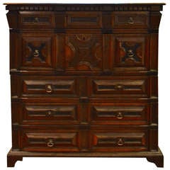 Early 18th Century English Paneled Campaign Chest with Carved Accents