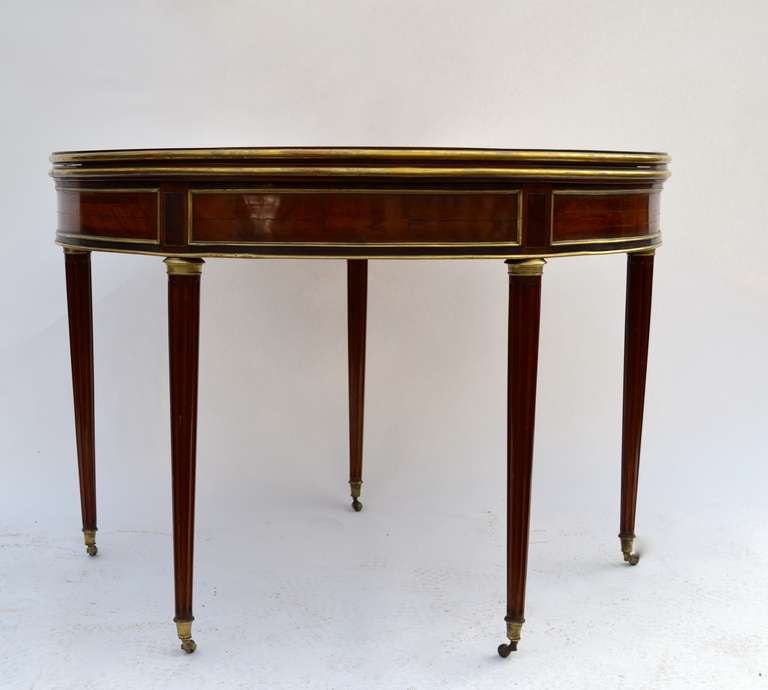 Early 19th Century French Walnut Demilune Game Table with Brass Trim