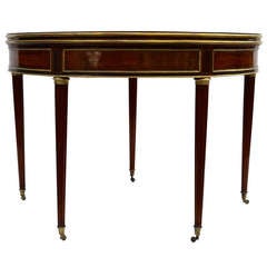 Early 19th Century French Walnut Demilune Game Table with Brass Trim