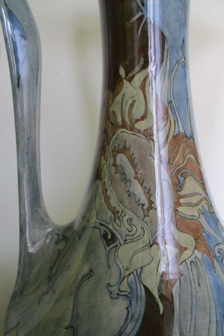 Dutch Art Nouveau Vase With Floral Motifs, Fayence And Tile Factory 'holland' (J.W. Mijnlieff)