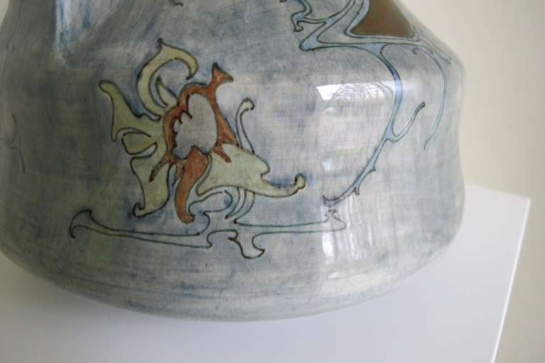 Ceramic Art Nouveau Vase With Floral Motifs, Fayence And Tile Factory 'holland' (J.W. Mijnlieff)