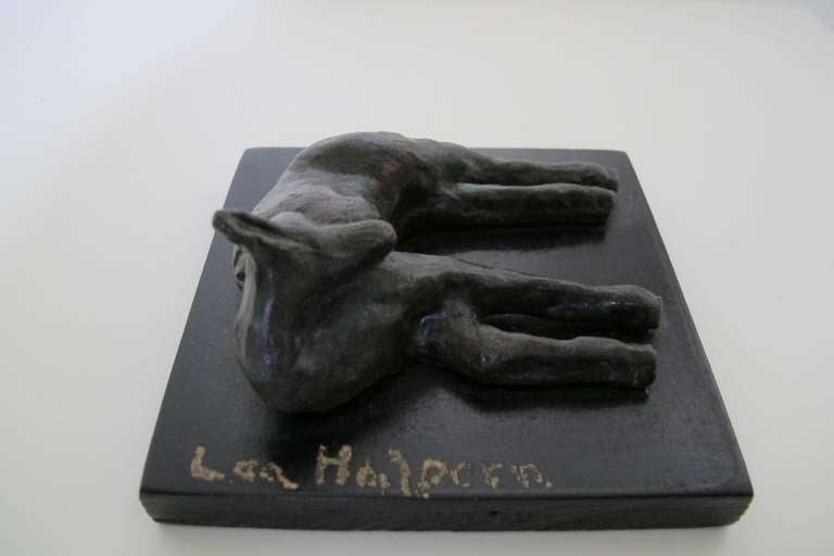 Mid-20th Century Lea Halpern: Beautiful Bronze Animal Sculpture of a Fawn circa 1930