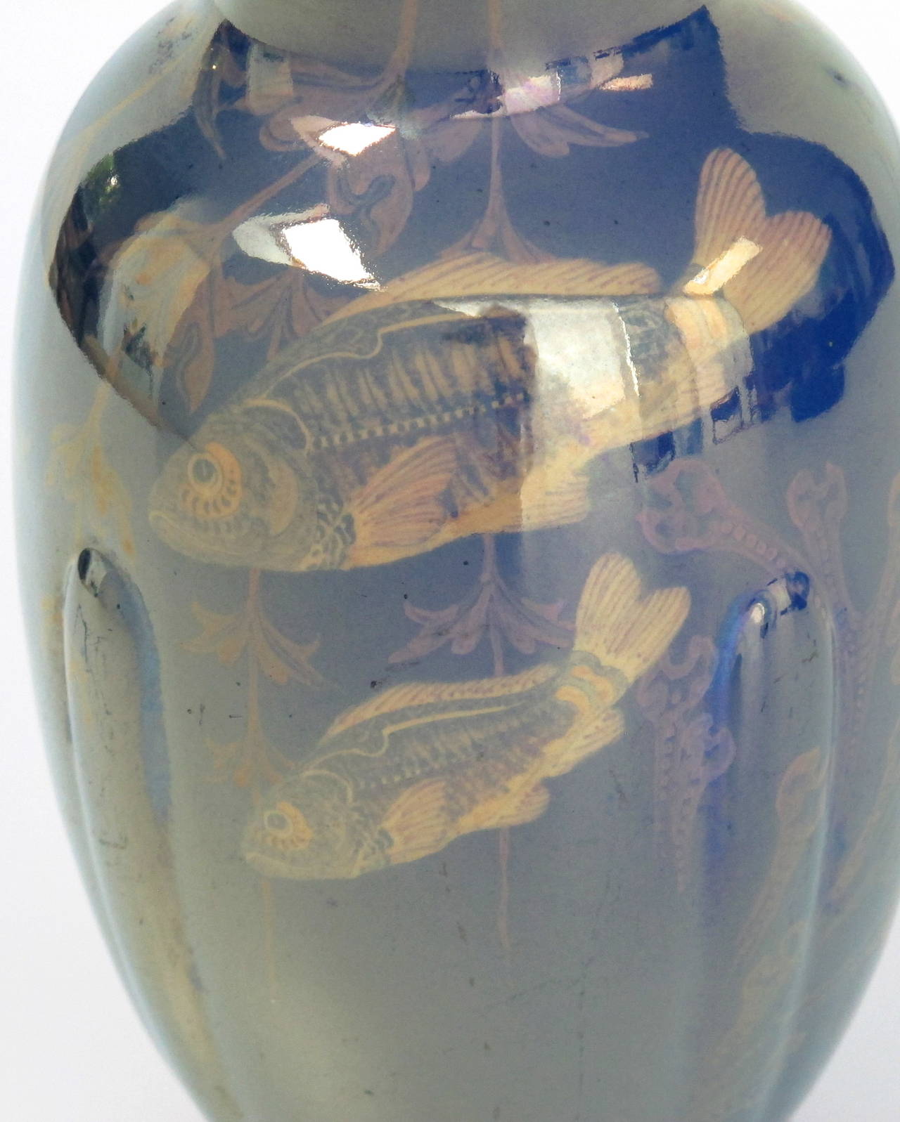 Glazed Art Nouveau Earthenware Vase with Fish Decor by St. Lukas Utrecht