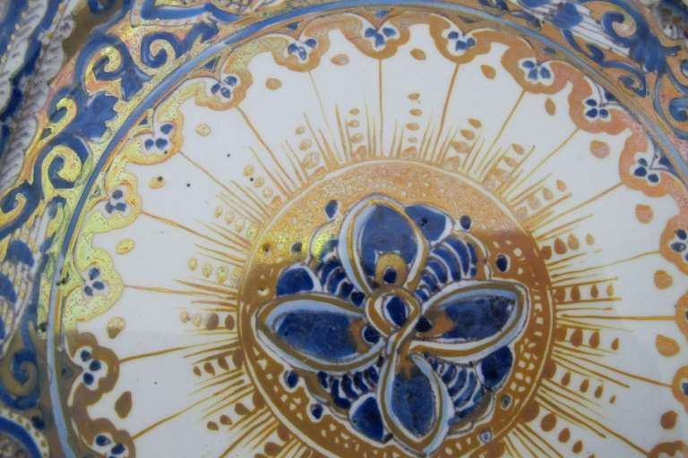 Art Nouveau Delftware, De Porceleyne Fles, Rare 'new Delft' Plate With Gold Luster, Design By Leon Senf, Ca. 1912