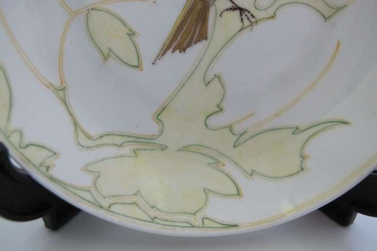 Art Nouveau Saucer with Decoration of a Bird in Eggshell Porcelain, Rozenburg Pottery - The Hague circa 1910 2