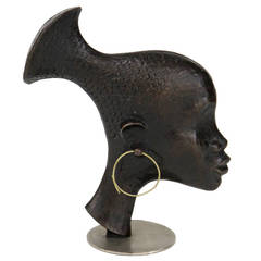 Bronze Head of an African Woman Flowing into Fish Tail by Karl Hagenauer, Vienna