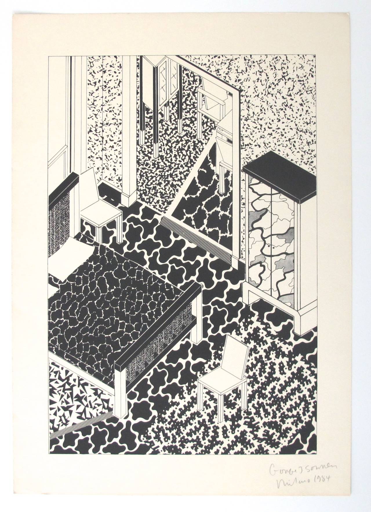 Original Limited Edition Litho of Interior by George Sowden (Memphis Milano)