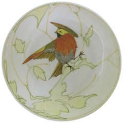 Antique Art Nouveau Saucer with Decoration of a Bird in Eggshell Porcelain, Rozenburg Pottery - The Hague circa 1910